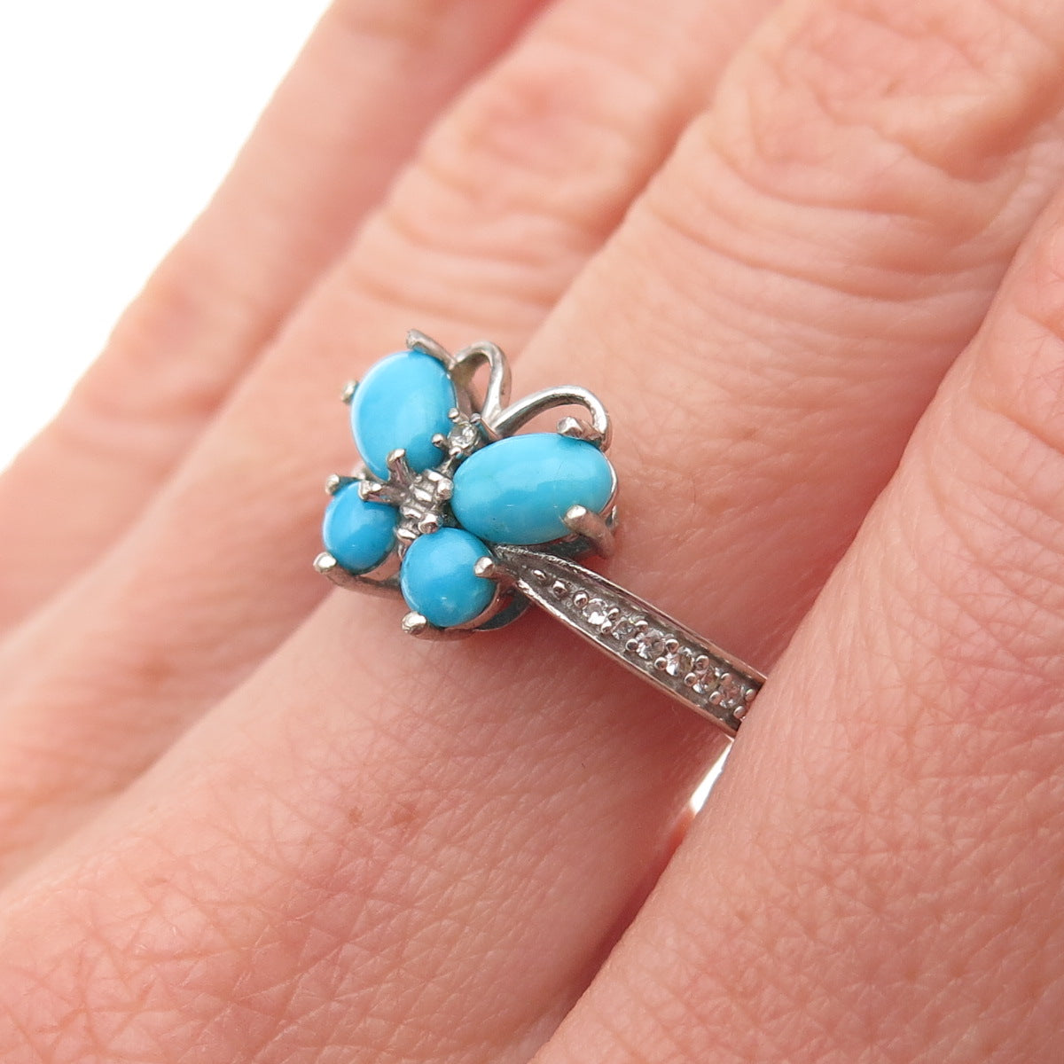 Chuck Clemency 925 Sterling Silver Real Turquoise Topaz Butterfly Ring Size 7.25