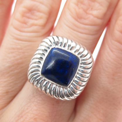 925 Sterling Silver Vintage Real Lapis Lazuli Modernist Ring Size 7