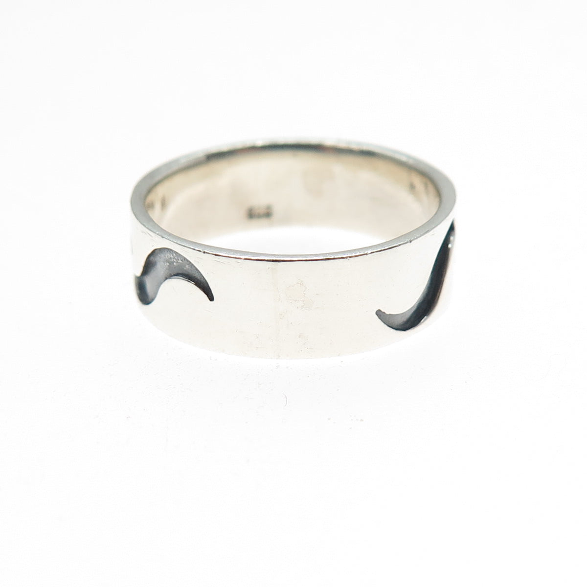925 Sterling Silver Vintage Modernist Wavy Oxidized Band Ring Size 8