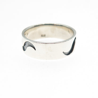 925 Sterling Silver Vintage Modernist Wavy Oxidized Band Ring Size 8