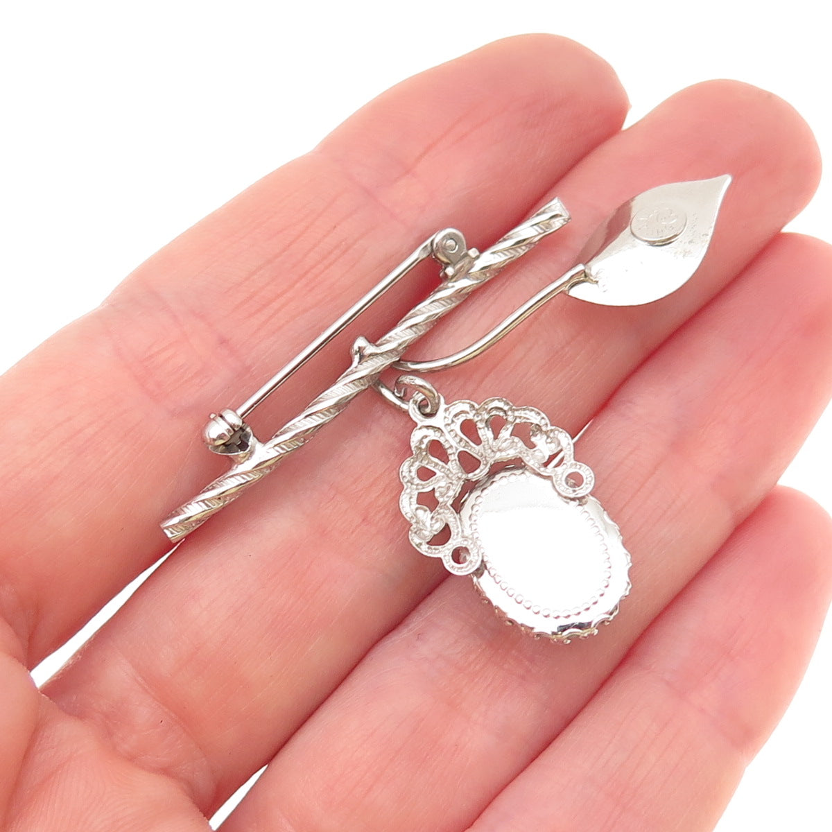 Spencer Co 925 Sterling Silver Antique Art Deco Faux Turquoise Floral Pin Brooch