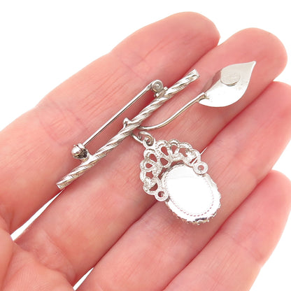Spencer Co 925 Sterling Silver Antique Art Deco Faux Turquoise Floral Pin Brooch