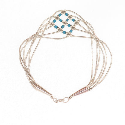 Old Pawn 925 Sterling Silver Vintage Turquoise Tribal Liquid Chain Bracelet 7"