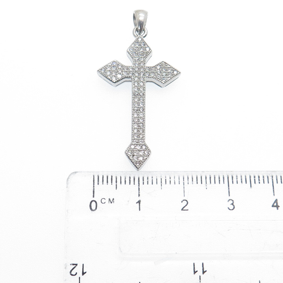 925 Sterling Silver Round-Cut C Z Sparkle Cross Religious Charm Pendant