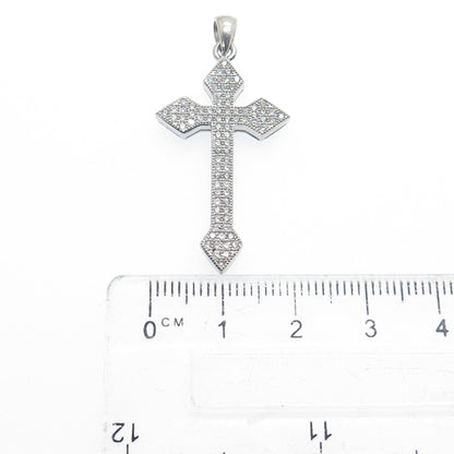 925 Sterling Silver Round-Cut C Z Sparkle Cross Religious Charm Pendant