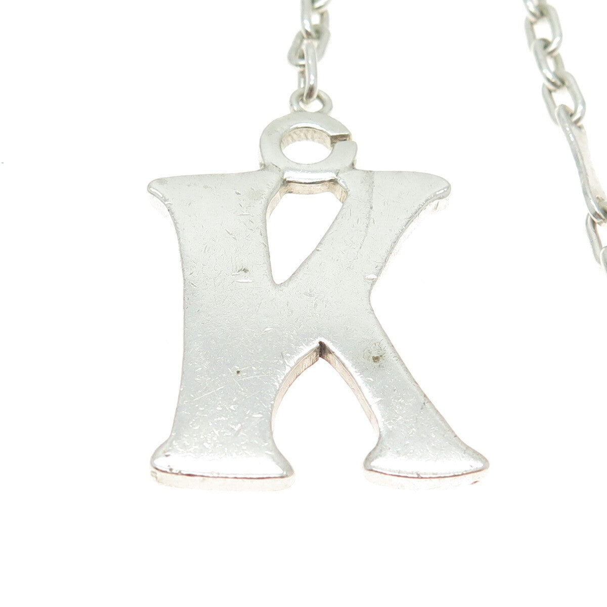 925 Sterling Silver Vintage Letter "K" Initial Key Fob Chain