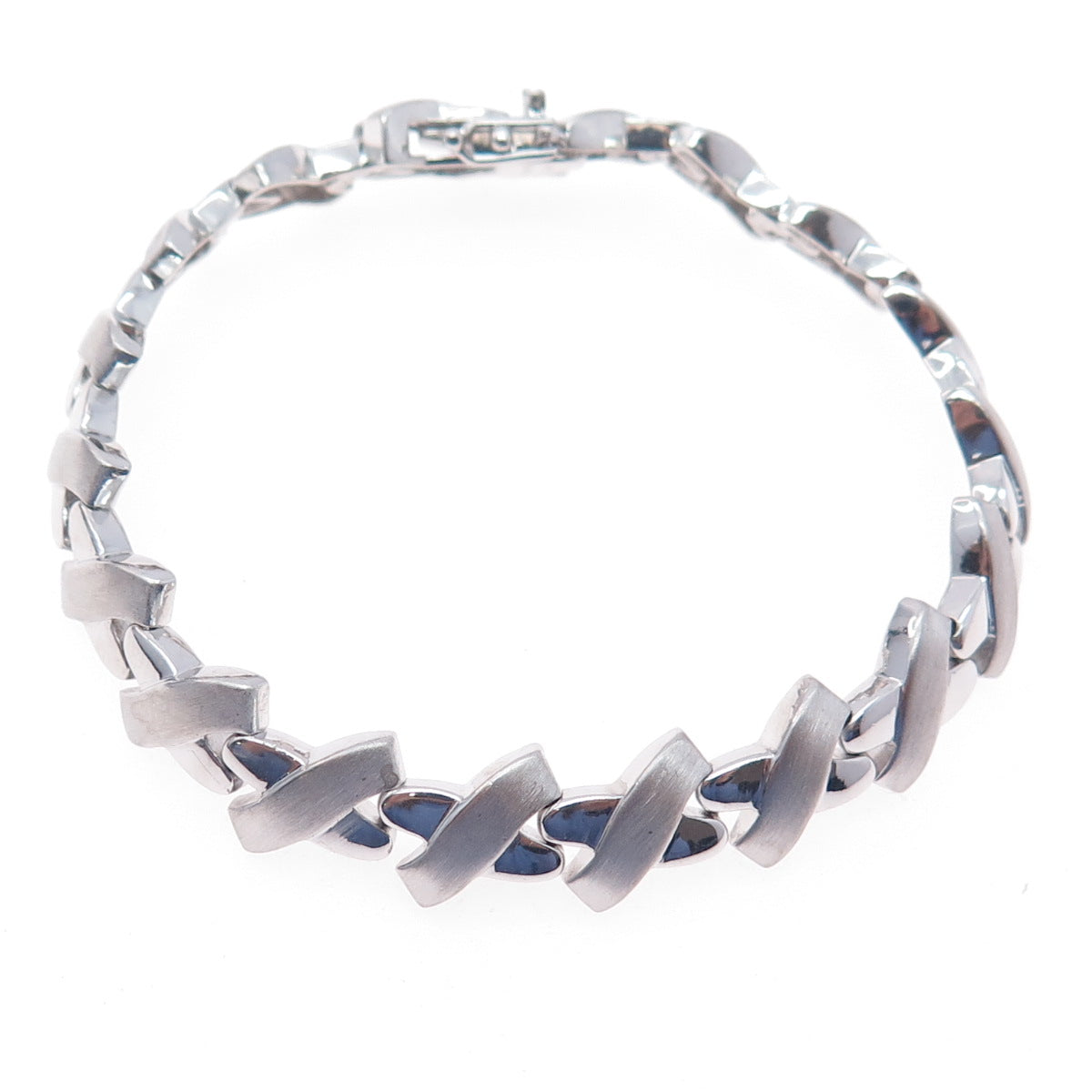 925 Sterling Silver X Shape Link Bracelet 6.5"