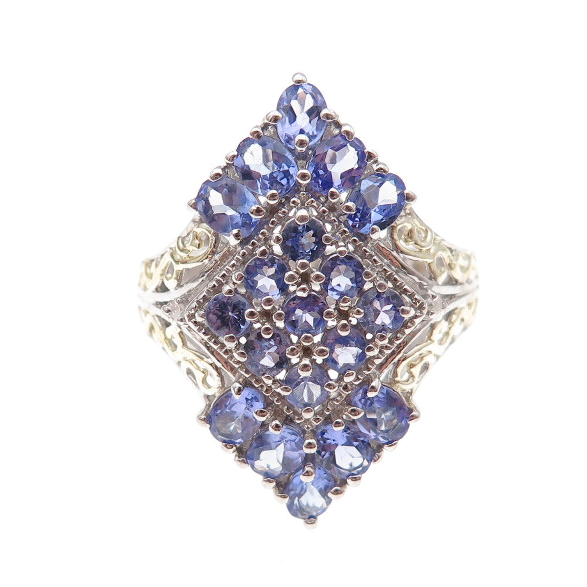 Chuck Clemency Sterling Silver 2-Tone Real Diamond & Tanzanite Ring Size 8.25