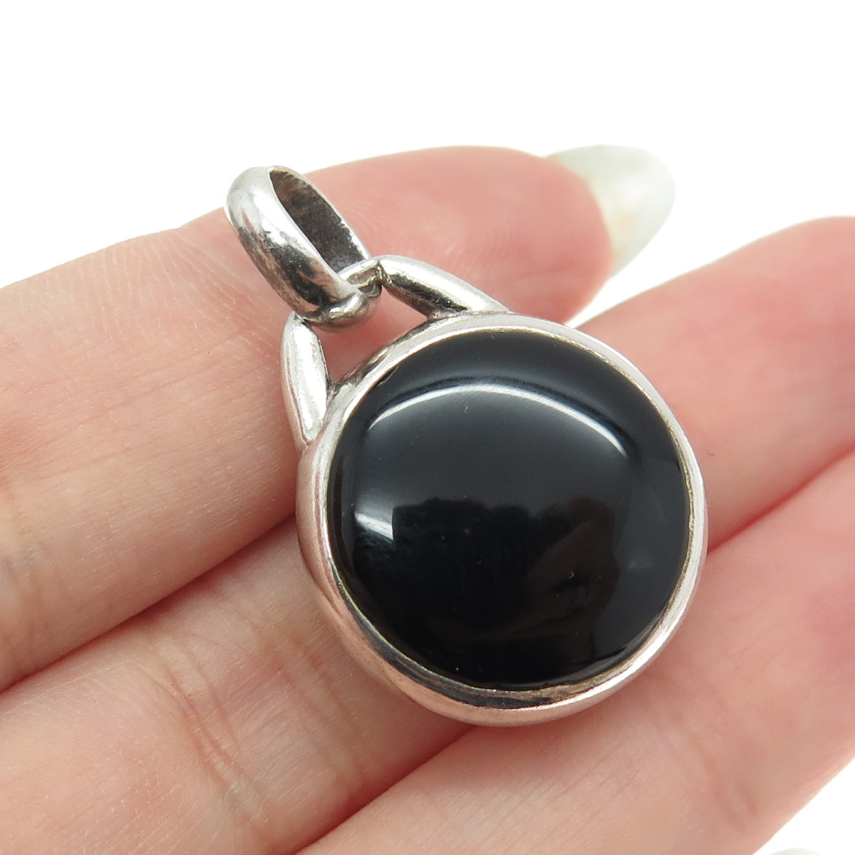 925 Sterling Silver Vintage Mother-of-Pearl & Black Onyx Gems Reversible Pendant