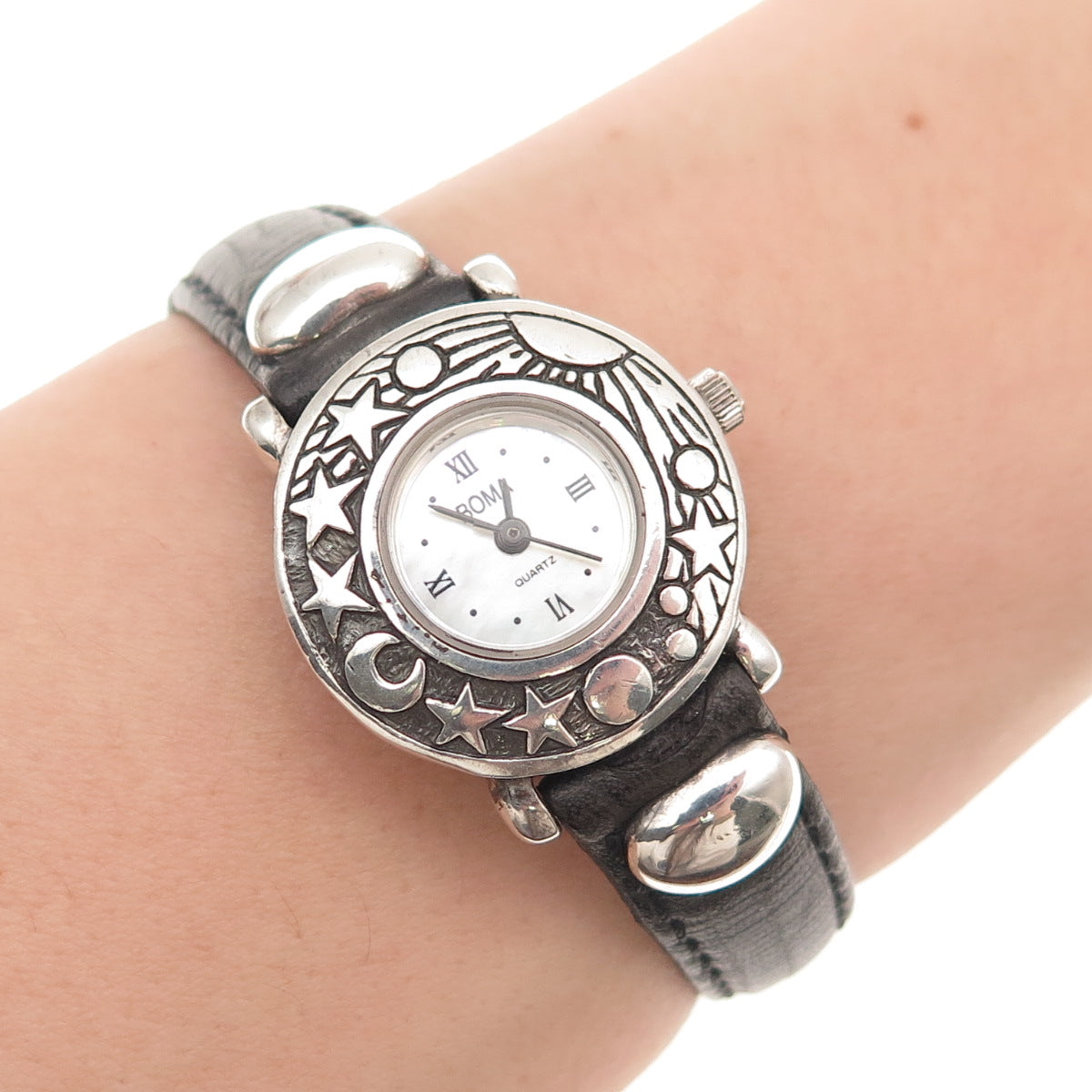 Boma 925 Sterling Silver Vintage Real MOP Celestial Quartz Watch 6.25"