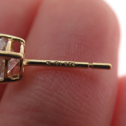 925 Sterling Silver Gold Plated Round-Cut C Z Stud Earrings