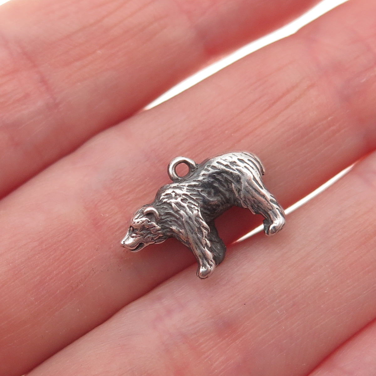925 Sterling Silver Vintage Bear Oxidized 3D Mini Charm Pendant