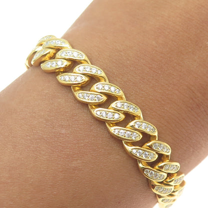 REL 925 Sterling Silver Gold Plated Round-Cut C Z Cuban Link Bracelet 8.25"