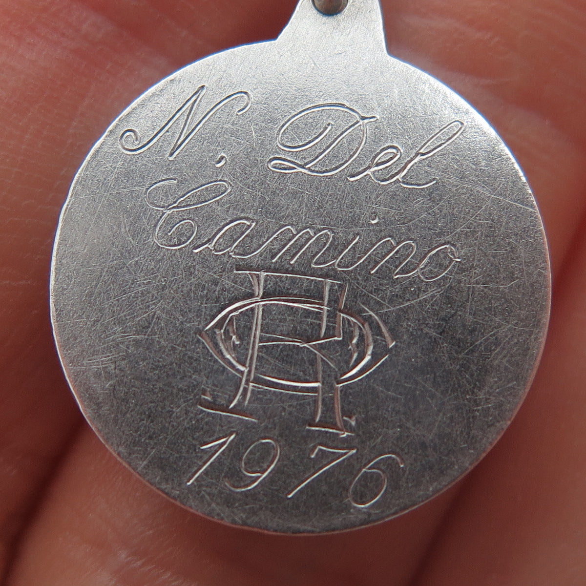 925 Sterling Silver Vintage 1976 Virgin of Copacabana Engraved Charm Pendant