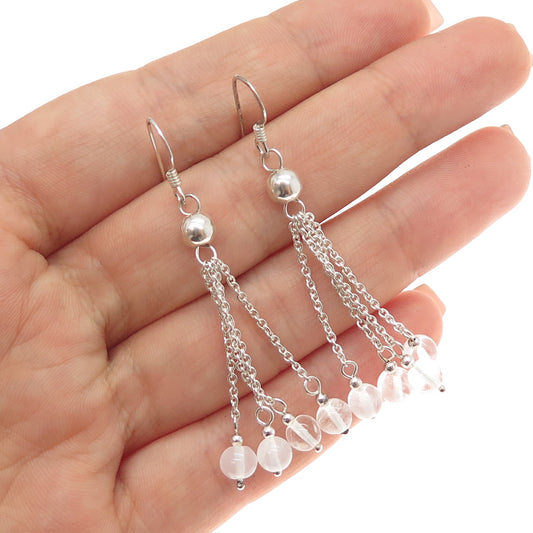 925 Sterling Silver Vintage Clear Crystal Tassel Dangle Earrings