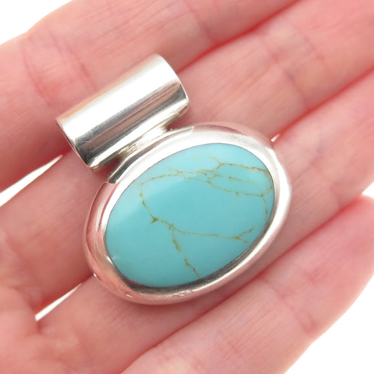 925 Sterling Silver Vintage Mexico Real Tyrone Turquoise Modernist Slide Pendant
