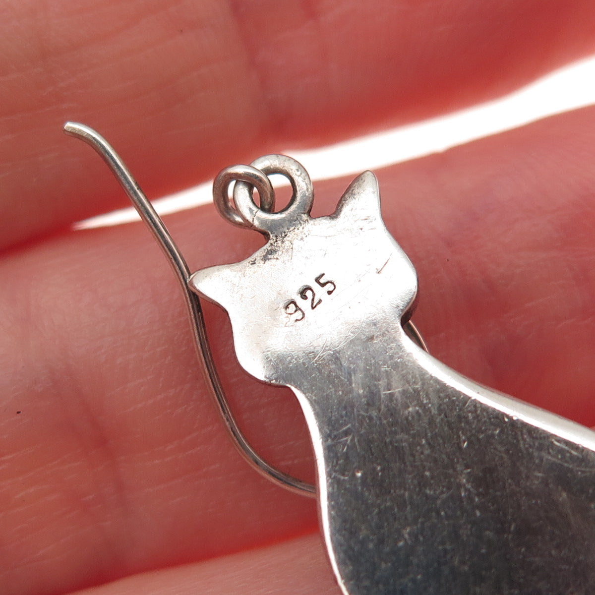 925 Sterling Silver Vintage Cat Oxidized Dangle Earrings