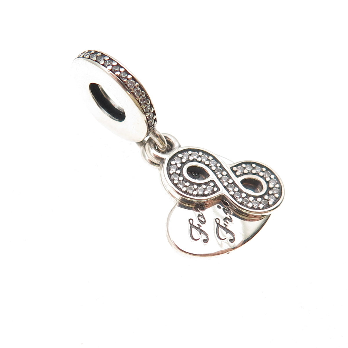 Pandora 925 Sterling Silver C Z Forever Friends Dangle Charm