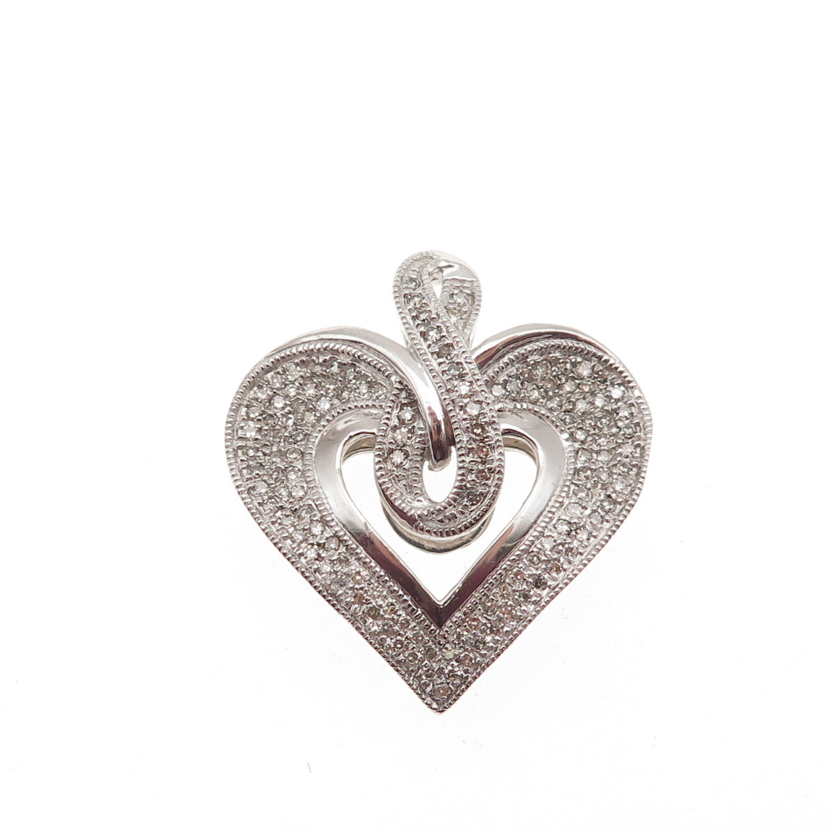 925 Sterling Silver Real Round-Cut Diamond Infinity Heart Charm Pendant