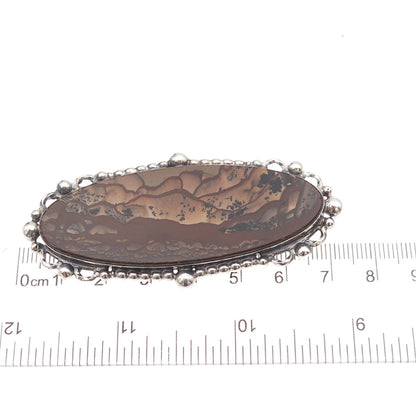 Terner 925 Sterling Silver Vintage Real Picture Jasper Oxidized Pin Brooch