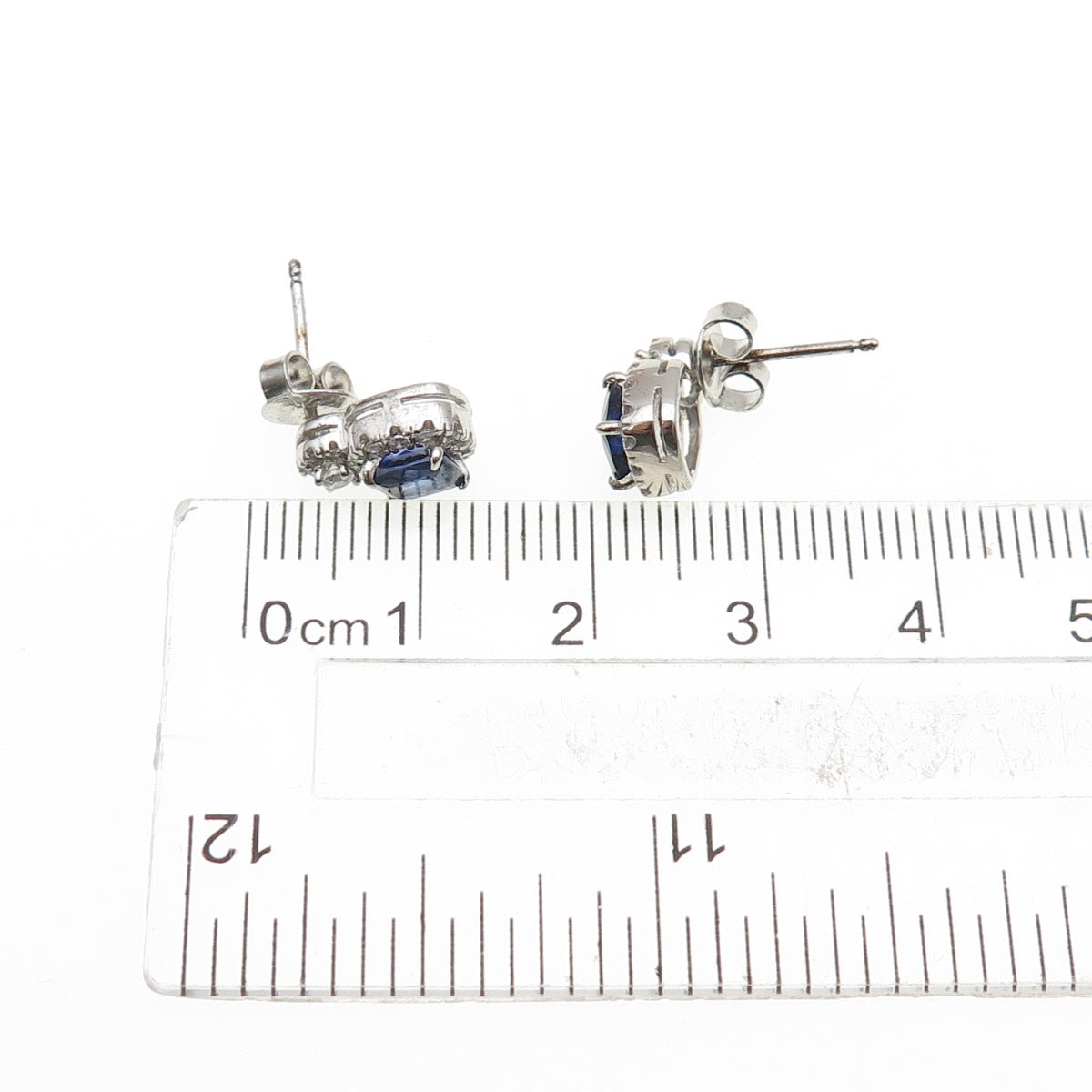 925 Sterling Silver Cushion-Cut Blue & Round-Cut White C Z Stud Earrings