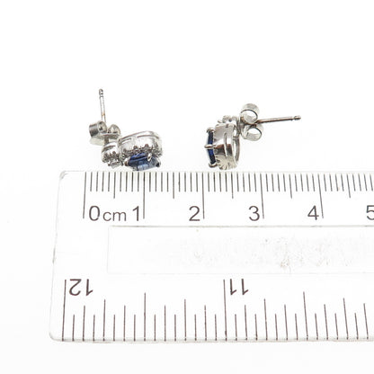 925 Sterling Silver Cushion-Cut Blue & Round-Cut White C Z Stud Earrings