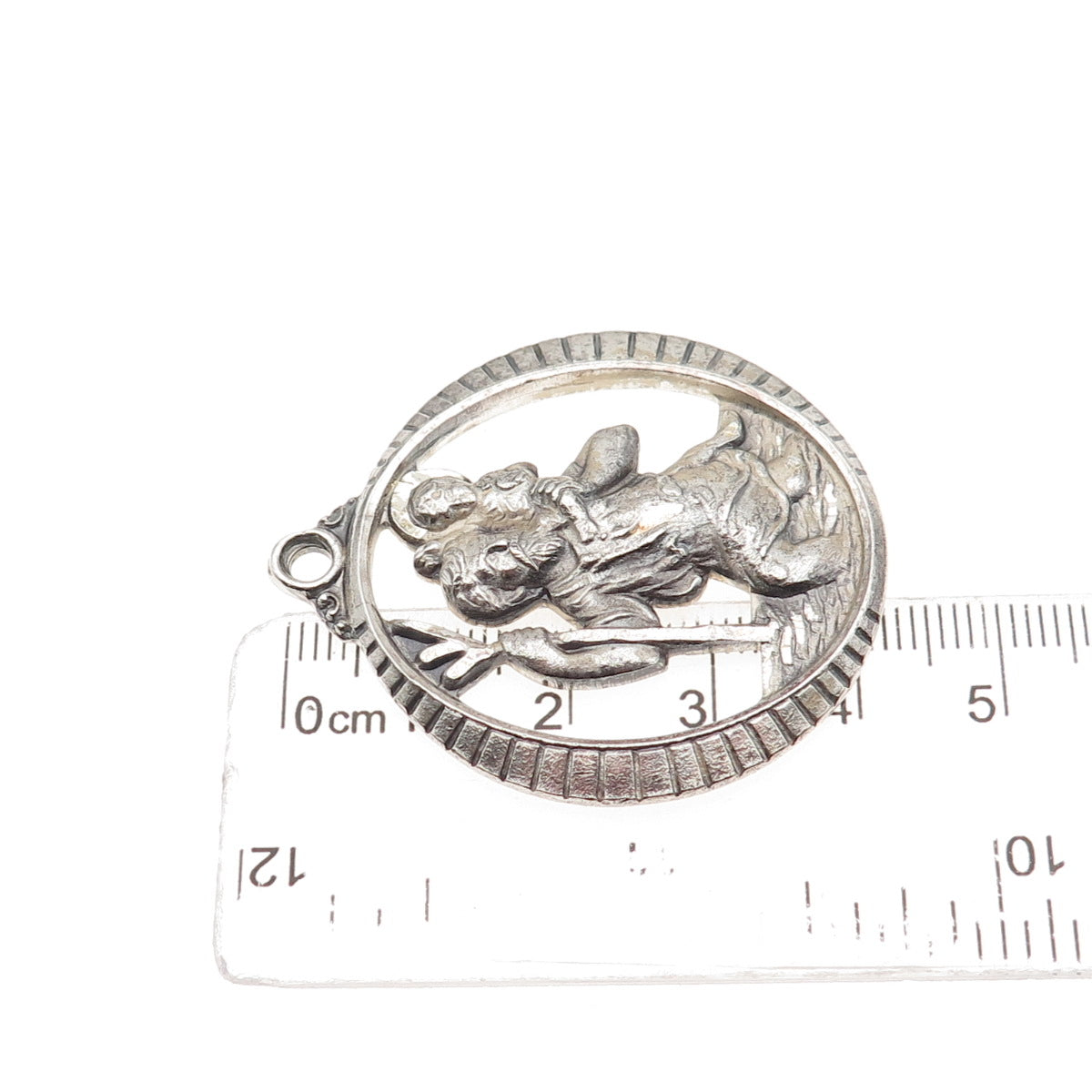 Creed 925 Sterling Silver Antique Art Deco St. Christopher Oxidized Pendant