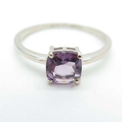 DAZZLERS 925 Sterling Silver Real Cushion-Cut Amethyst Ring Size 9.25