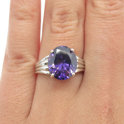 925 Sterling Silver Oval-Cut Purple-Color C Z Ring Size 7