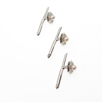 Mikimoto 925 Sterling Antique Japan Real Akoya Pearl SET of 3 Tuxedo Shirt Studs