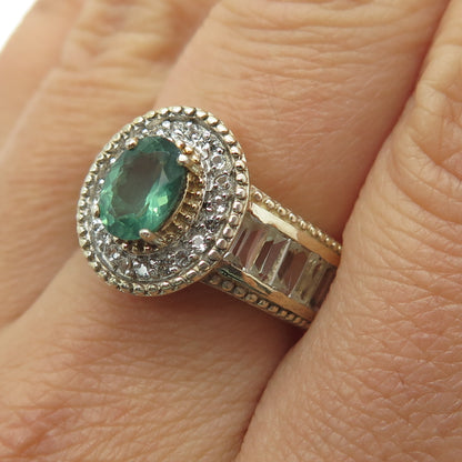 CHUCK CLEMENCY 925 Sterling Silver White Topaz Green Tourmaline Gem Ring Size 7