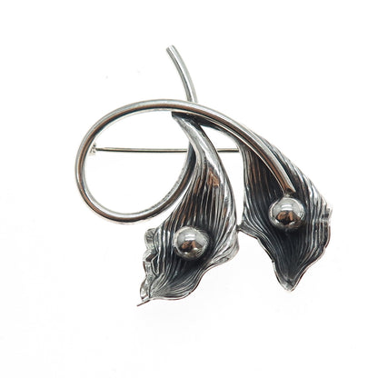 BEAU 925 Sterling Silver Vintage Modernist Calla Lily Oxidized Pin Brooch