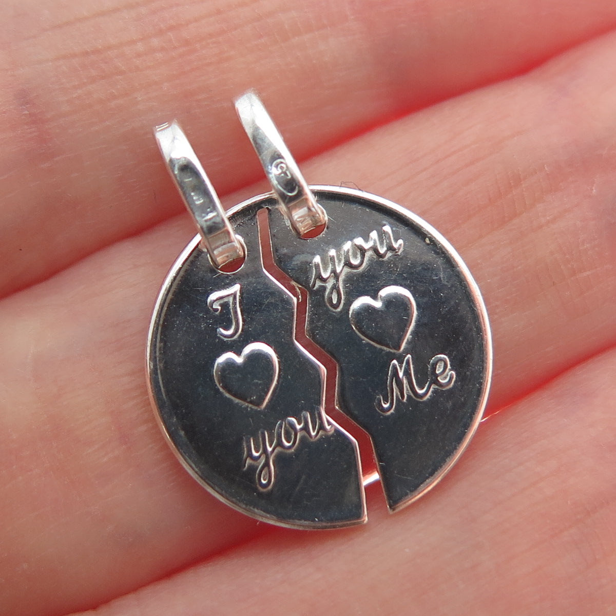 925 Sterling Vintage Italy I Love You You Love Me 2-Piece Breakable Mini Pendant
