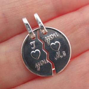 925 Sterling Vintage Italy I Love You You Love Me 2-Piece Breakable Mini Pendant