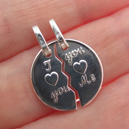 925 Sterling Vintage Italy I Love You You Love Me 2-Piece Breakable Mini Pendant