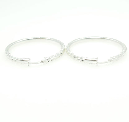 HAN 925 Sterling Silver Engraved Hinged Hoop Earrings