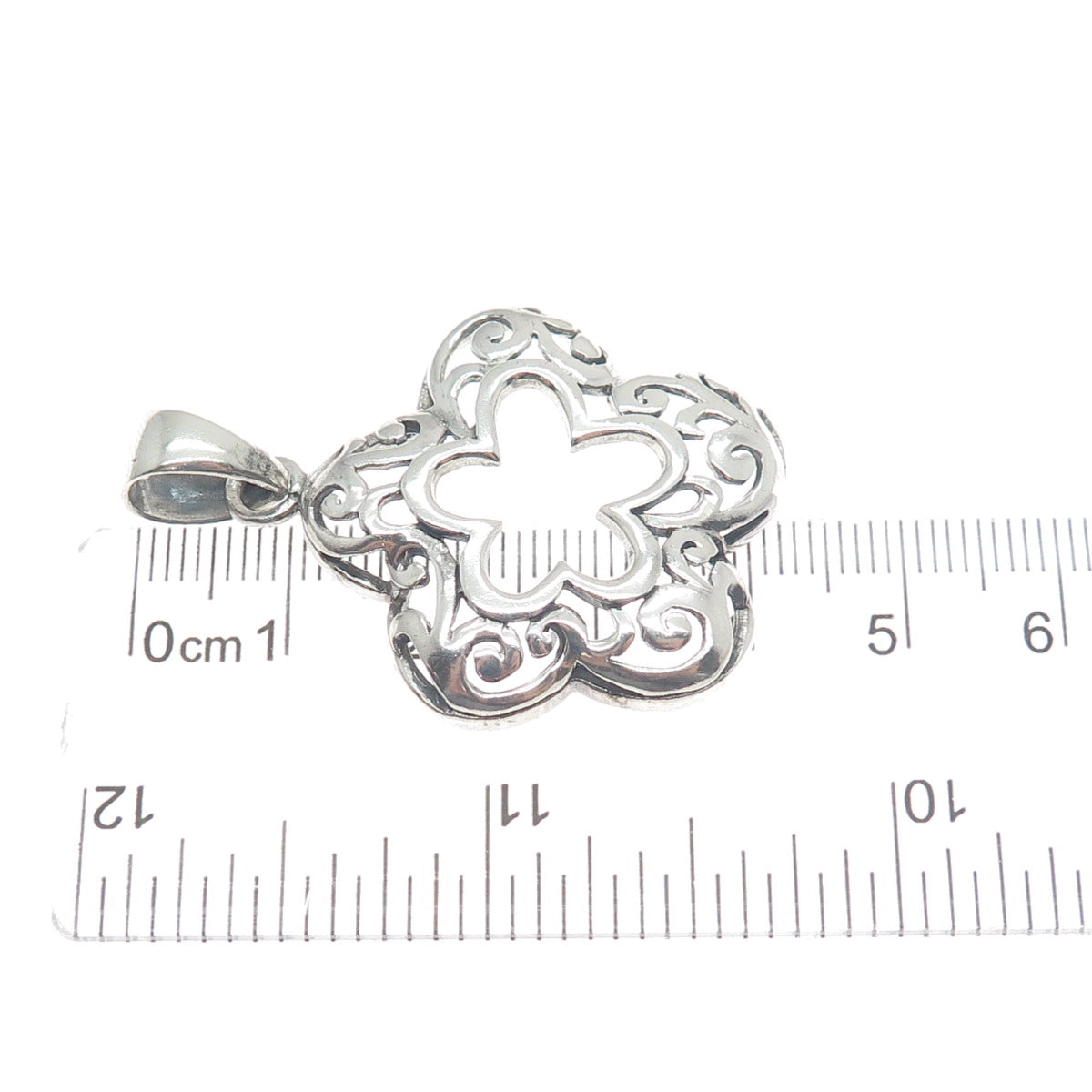 SX SALLY C 925 Sterling Silver Vintage Ornate Double Flower Pendant