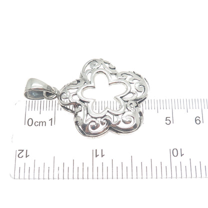 SX SALLY C 925 Sterling Silver Vintage Ornate Double Flower Pendant