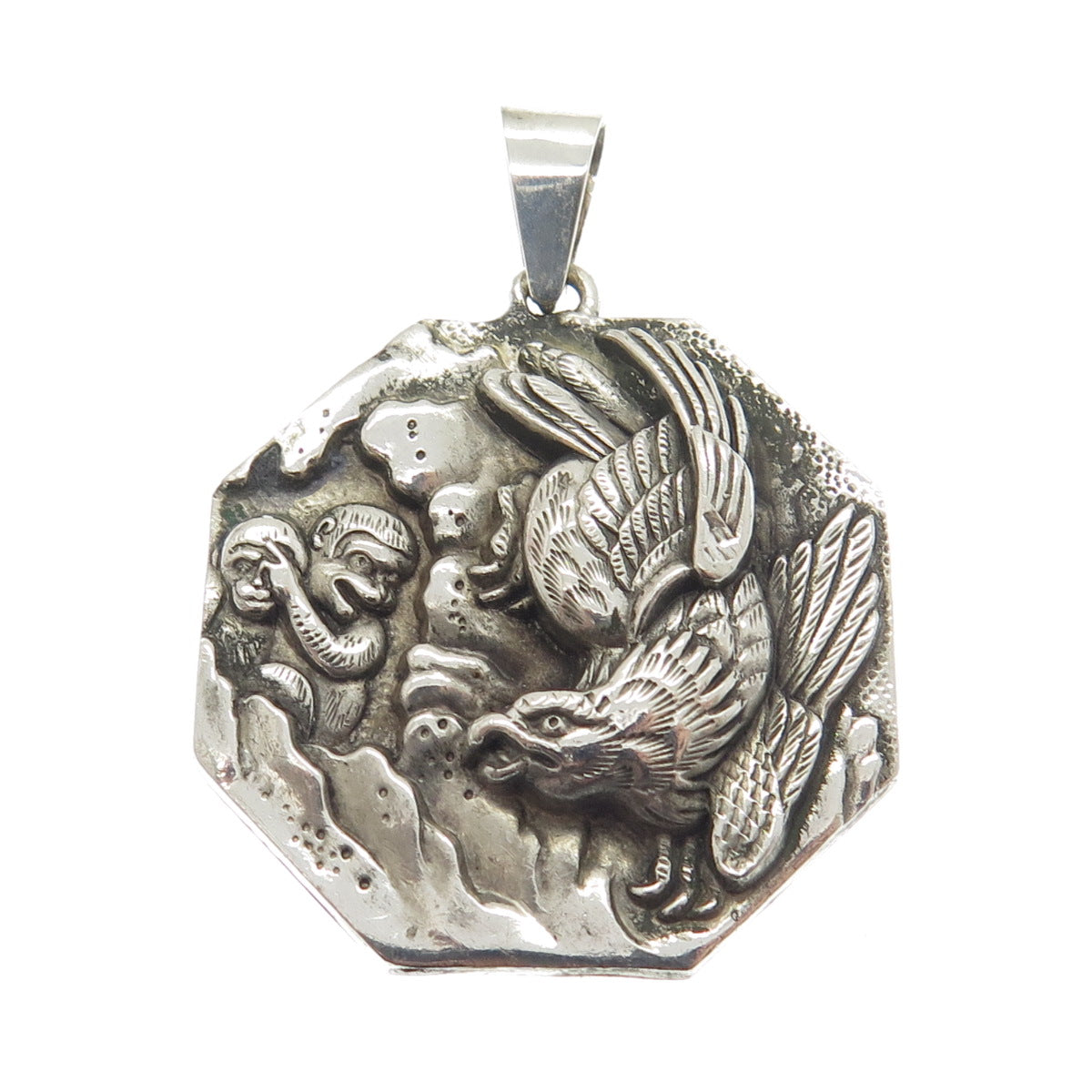 925 Sterling Silver Antique Chinese Export Monkey & Eagle Storyteller Pendant