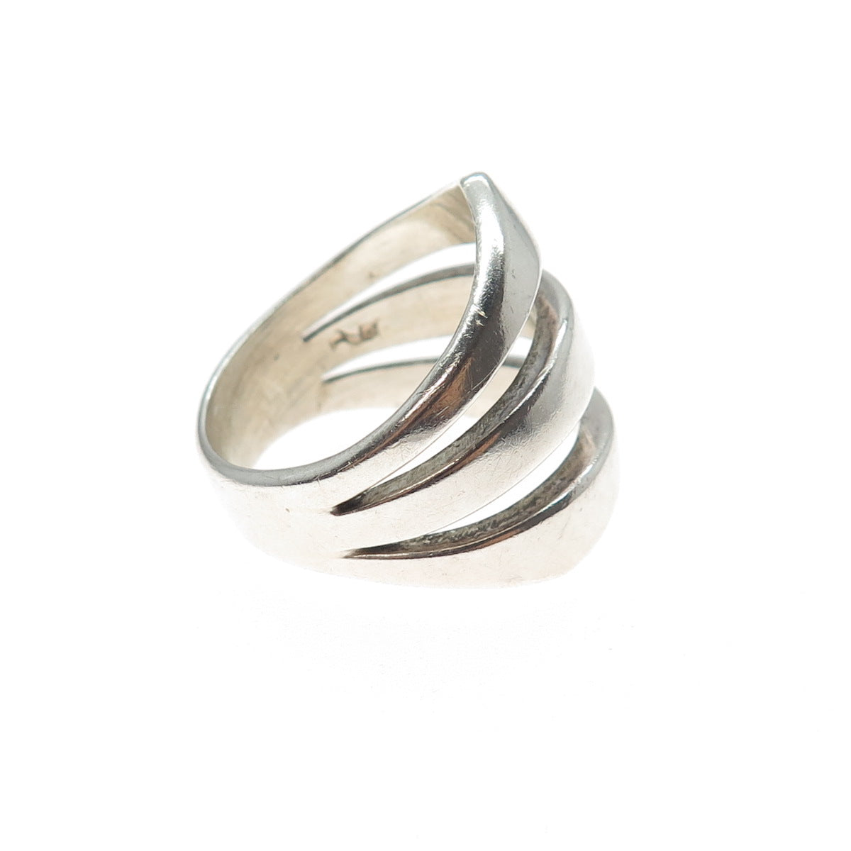 925 Sterling Silver Vintage Modernist 3-Row Ring Size 8.75