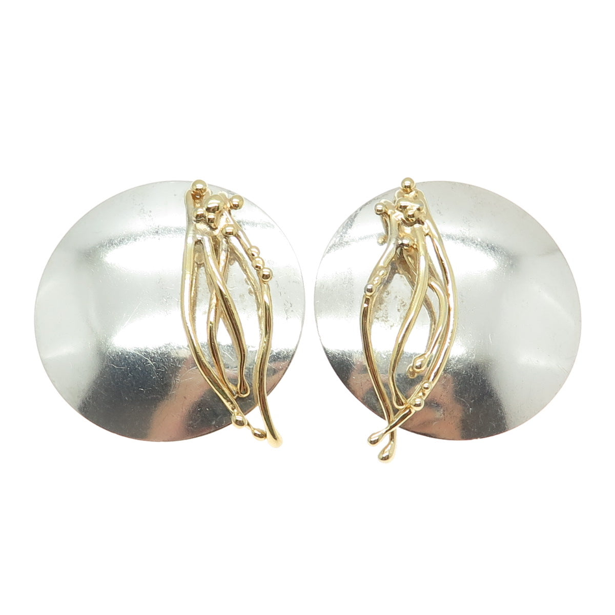 RUTH ROSENFELD 925 Sterling Silver 2-Tone Vintage Modernist Earrings