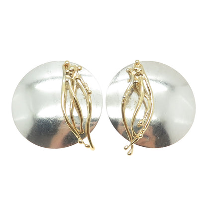 RUTH ROSENFELD 925 Sterling Silver 2-Tone Vintage Modernist Earrings
