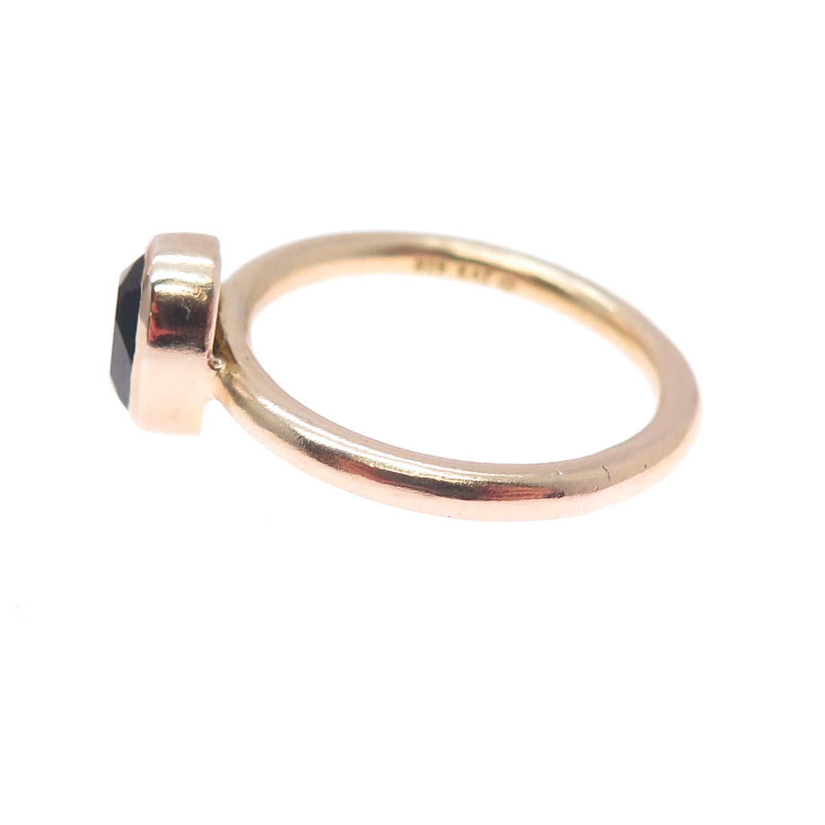 SAI 925 Sterling Silver Rose Gold Plated Vintage Real Black Spinel Ring Size 8