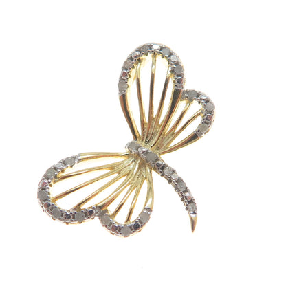 HAN Sterling Silver Gold Plated Real Round-Cut Diamond Butterfly Mini Pendant