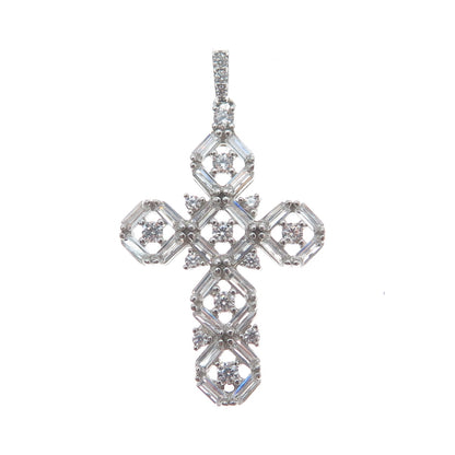 DSMK 925 Sterling Silver Baguette & Round-Cut C Z Cross Pendant