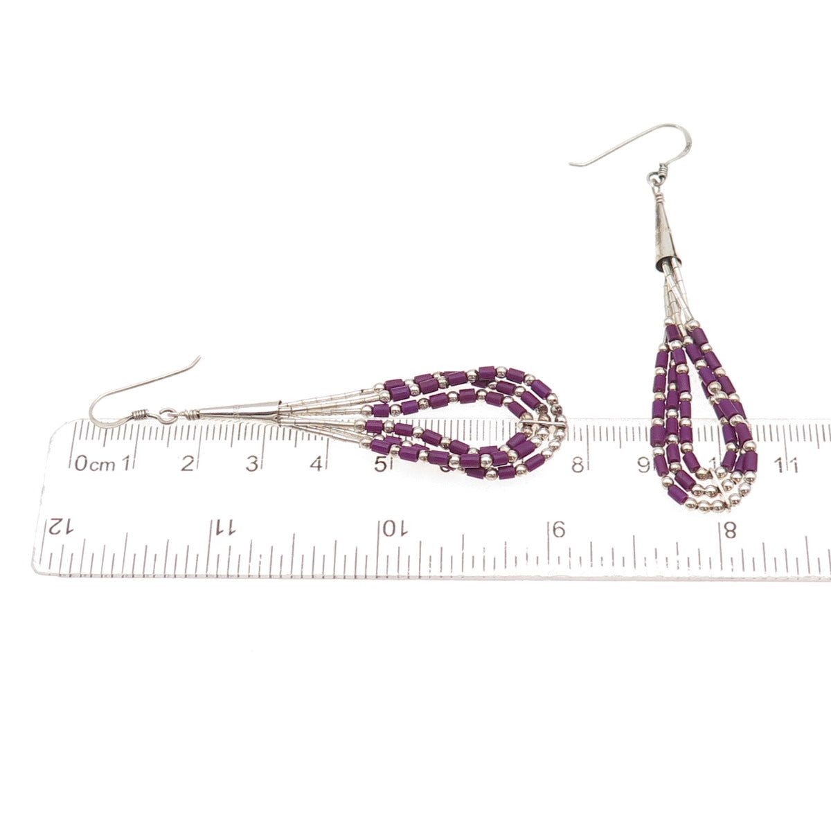Old Pawn Sterling Silver Vintage Sugilite Liquid Chain Tribal Dangle Earrings