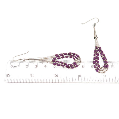 Old Pawn Sterling Silver Vintage Sugilite Liquid Chain Tribal Dangle Earrings