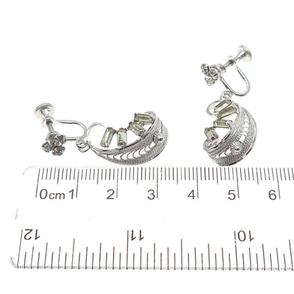 LORAN SIM CO. Sterling Antique Art Deco Rhinestone Filigree Screw Back Earrings