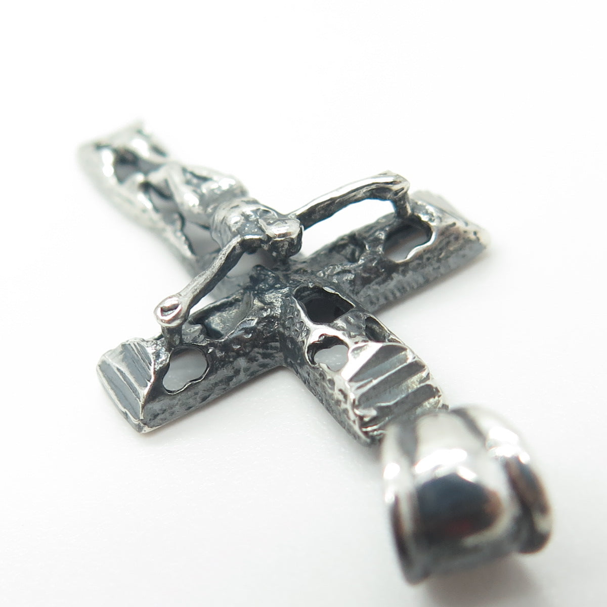 925 Sterling Silver Vintage Crucifix Cross Religious Oxidized Pendant