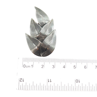 BEAU 925 Sterling Silver Vintage Modernist Floral Leaf Oxidized Pin Brooch